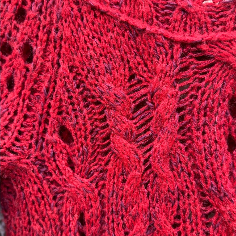 Free People Red Cable Knit Off the Shoulder Tunic Sweater - Picture 5 of 7